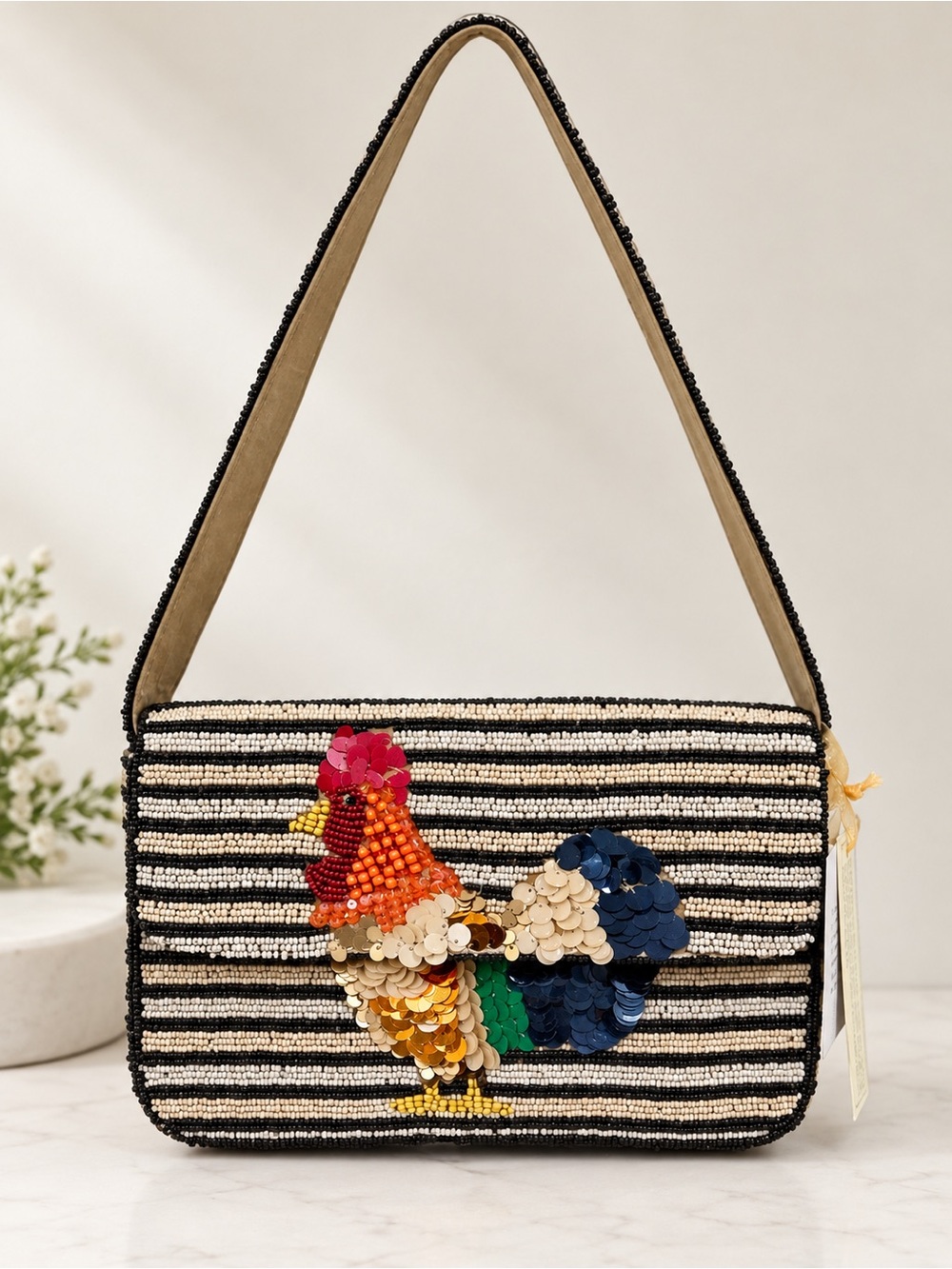 Beaded Rooster Shoulder Bag